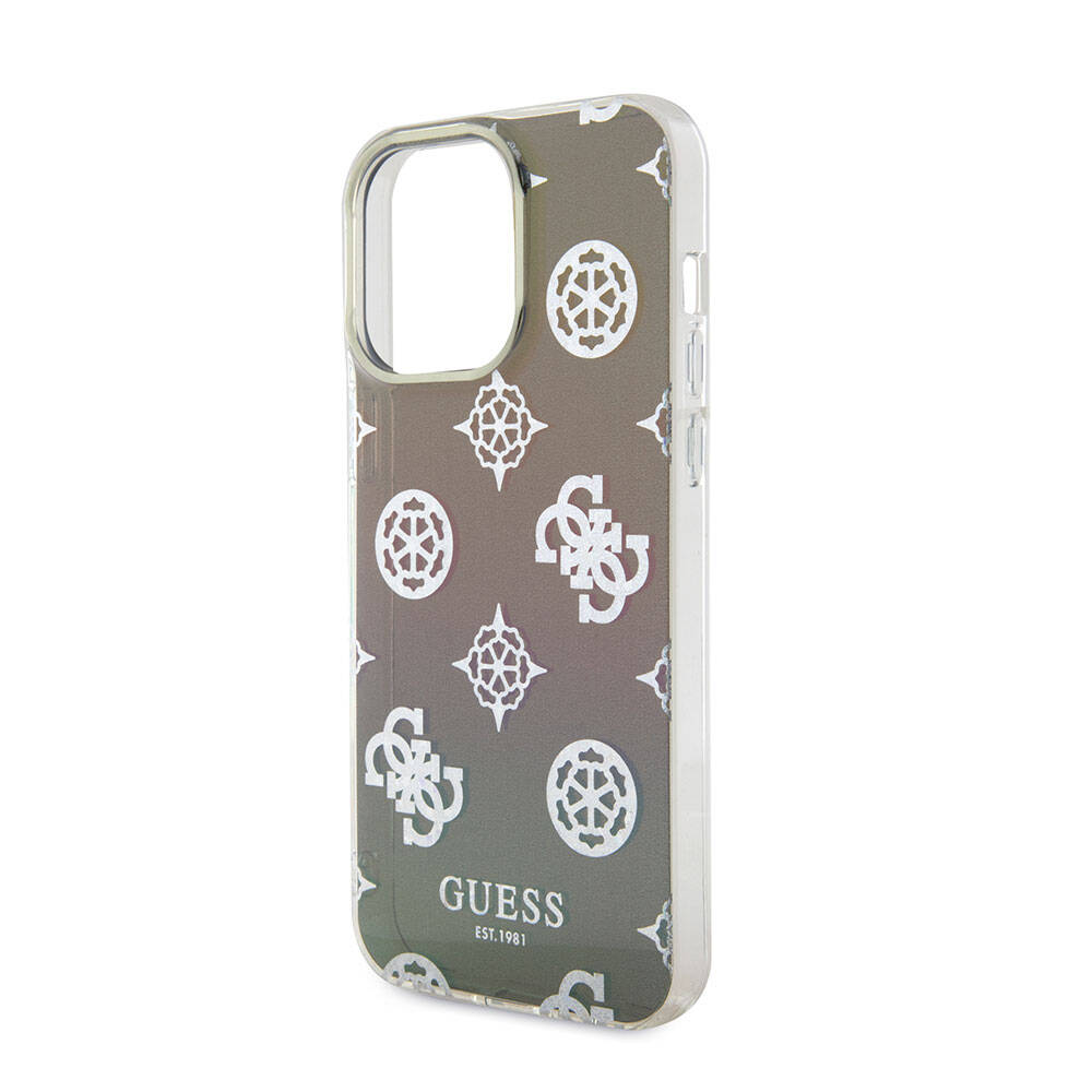 Guess iPhone 15 Pro Max Orjinal Lisanslı Desenli Yazı Logolu Askı İpli Holografik Glitter Peony Telefon Kılıfı - 4