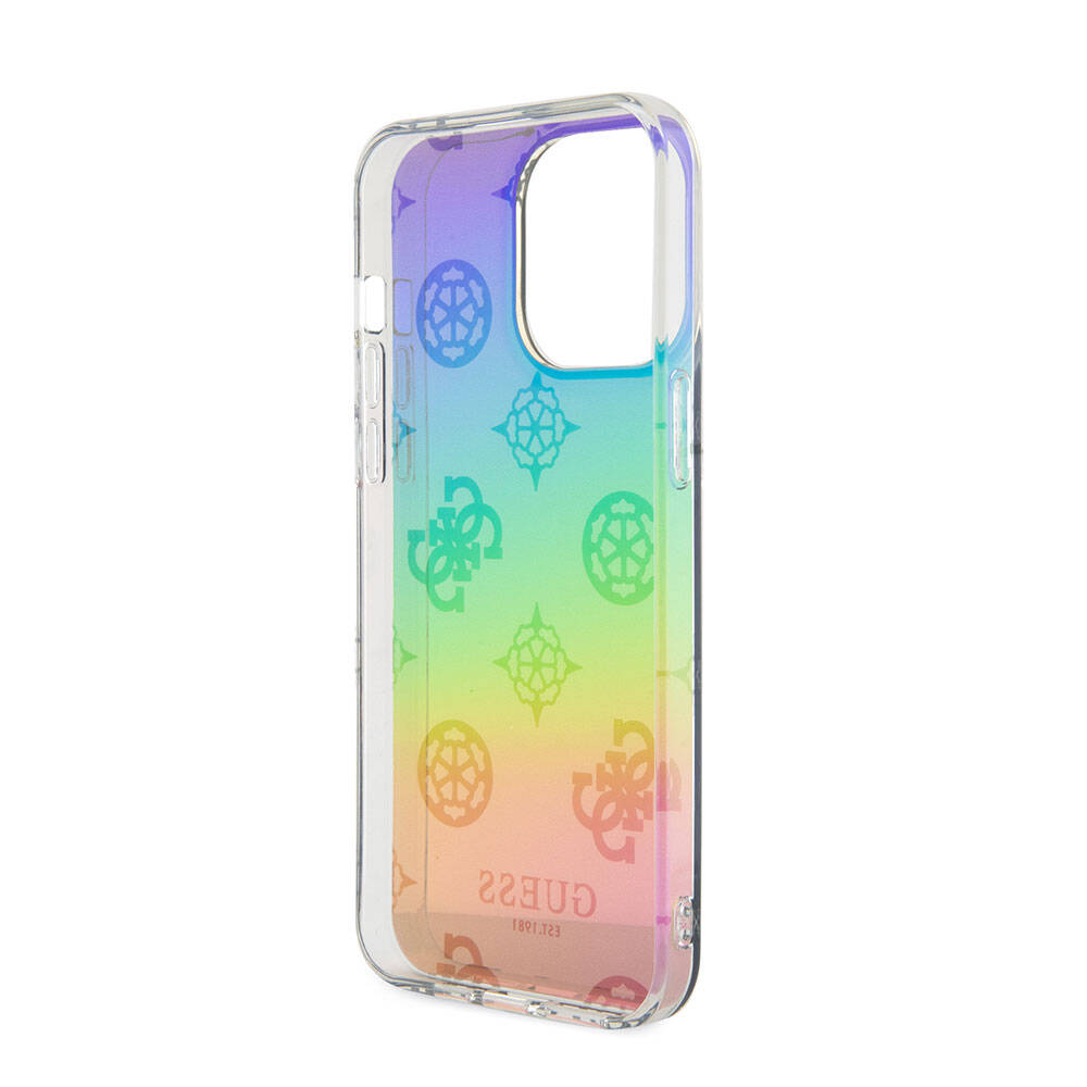 Guess iPhone 15 Pro Max Orjinal Lisanslı Desenli Yazı Logolu Askı İpli Holografik Glitter Peony Telefon Kılıfı - 5