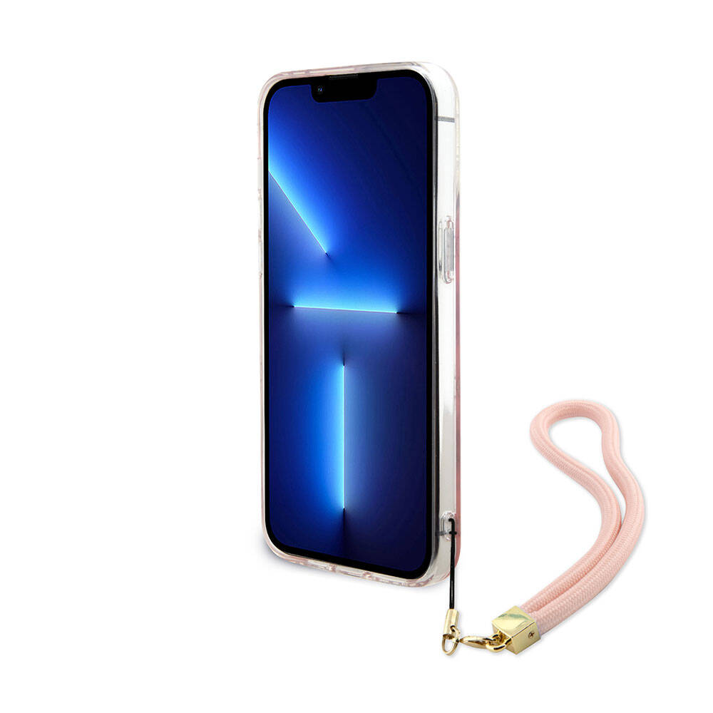 Guess iPhone 15 Pro Max Orjinal Lisanslı Desenli Yazı Logolu Askı İpli Holografik Glitter Peony Telefon Kılıfı - 9