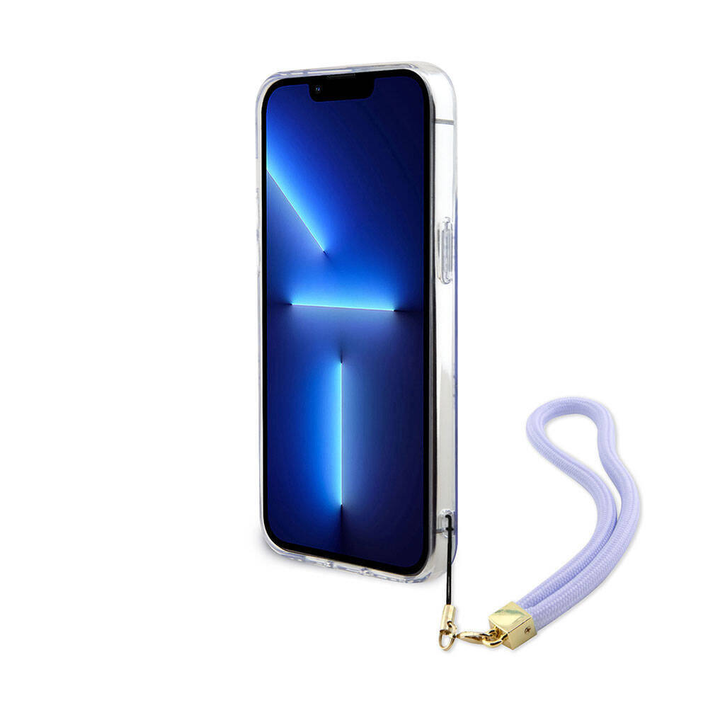 Guess iPhone 15 Pro Max Orjinal Lisanslı Desenli Yazı Logolu Askı İpli Holografik Glitter Peony Telefon Kılıfı - 15