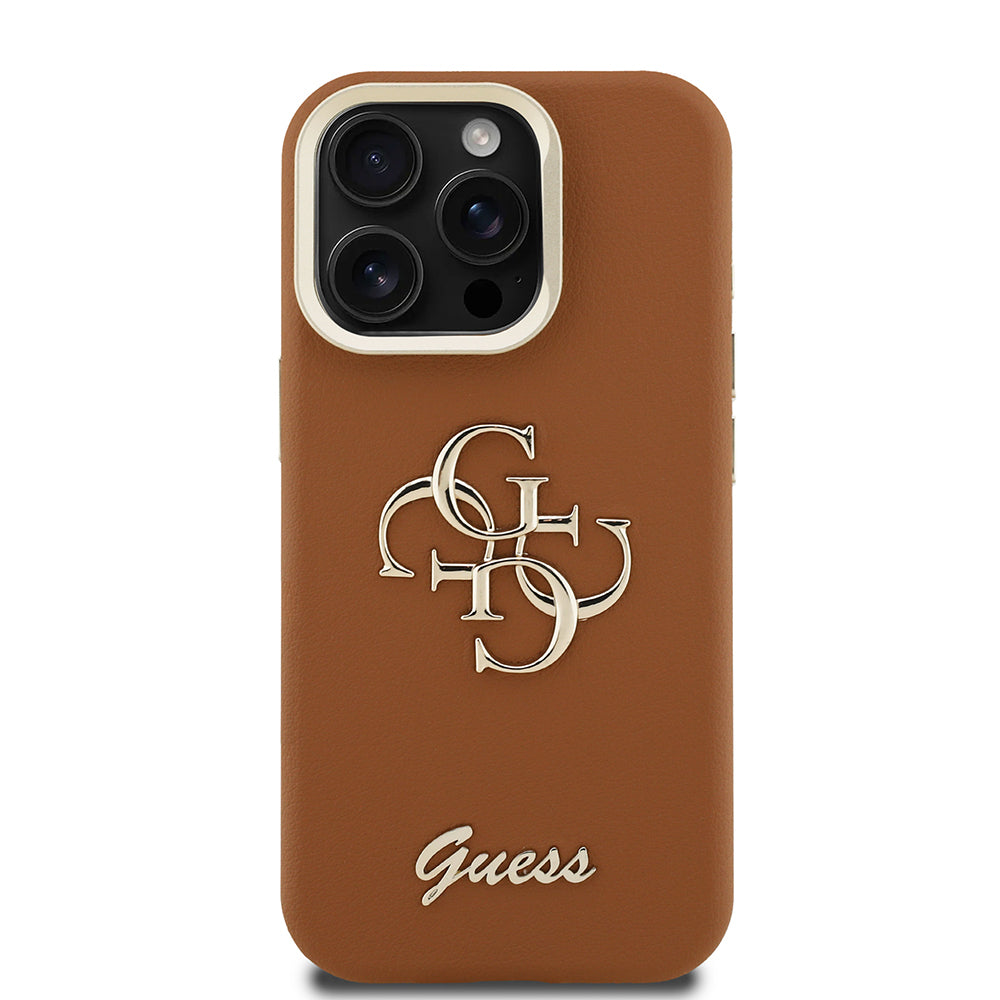 Guess iPhone 15 Pro Max Orjinal Lisanslı Grained Yazı Logolu Kamera Standlı Kılıf