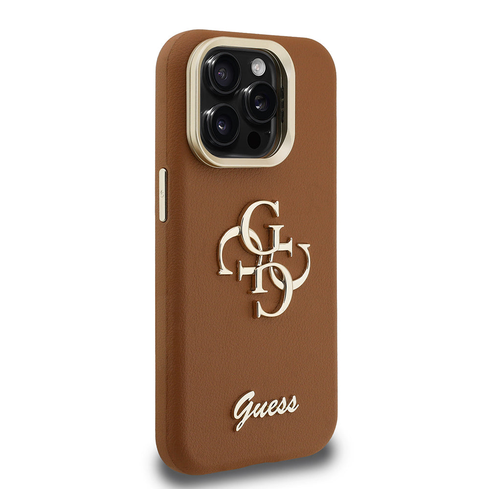 Guess iPhone 15 Pro Max Orjinal Lisanslı Grained Yazı Logolu Kamera Standlı Kılıf