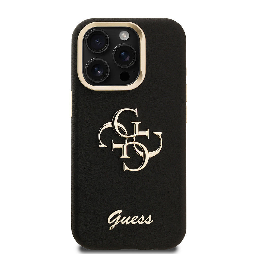 Guess iPhone 15 Pro Max Orjinal Lisanslı Grained Yazı Logolu Kamera Standlı Kılıf