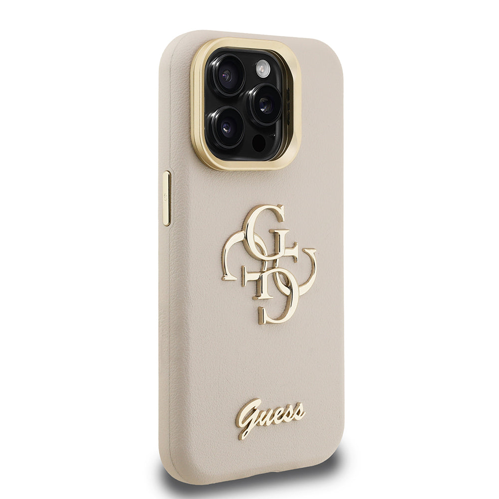Guess iPhone 15 Pro Max Orjinal Lisanslı Grained Yazı Logolu Kamera Standlı Kılıf
