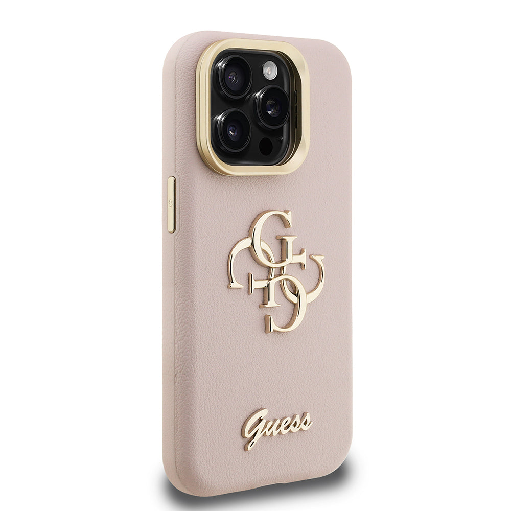 Guess iPhone 15 Pro Max Orjinal Lisanslı Grained Yazı Logolu Kamera Standlı Kılıf