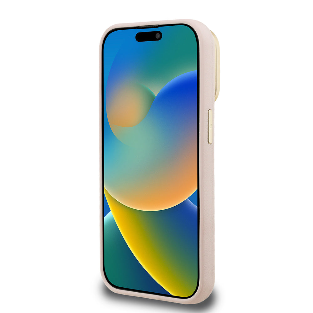 Guess iPhone 15 Pro Max Orjinal Lisanslı Grained Yazı Logolu Kamera Standlı Kılıf