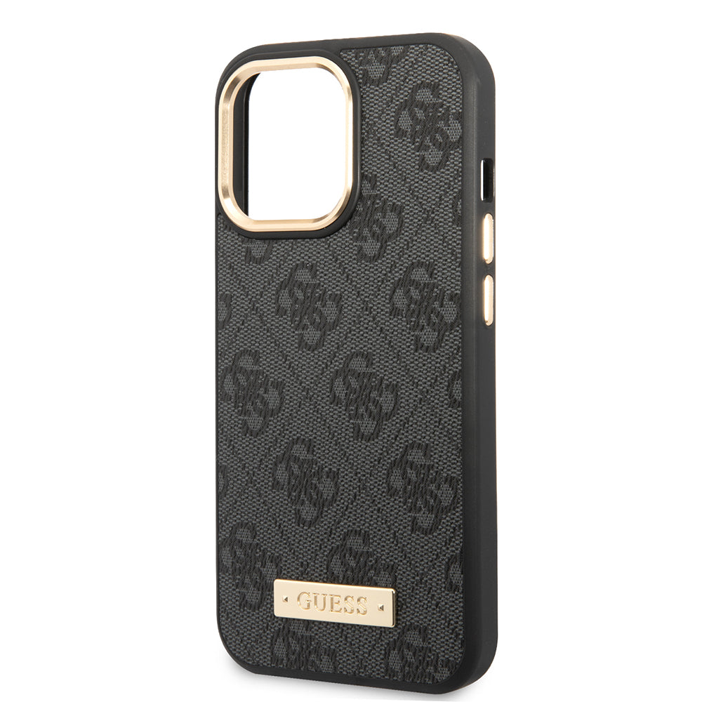 Guess iPhone 15 Pro Max Orjinal Lisanslı Masafe 4G Desenli PU Metal Plaka Klasik Logolu Kılıf
