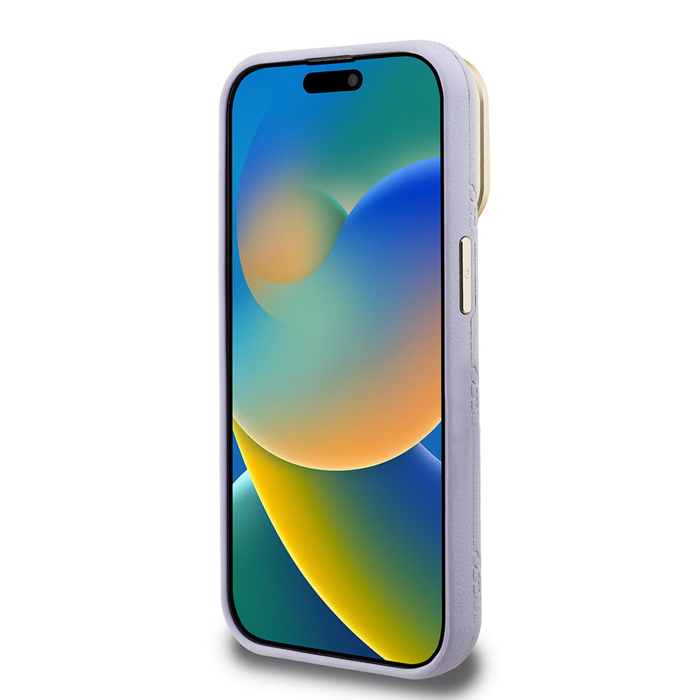 Guess iPhone 15 Pro Max Orjinal Lisanslı Magsafe Sıcak Baskılı Yazı Logolu Kamera Standlı PU Deri Peony Telefon Kılıfı