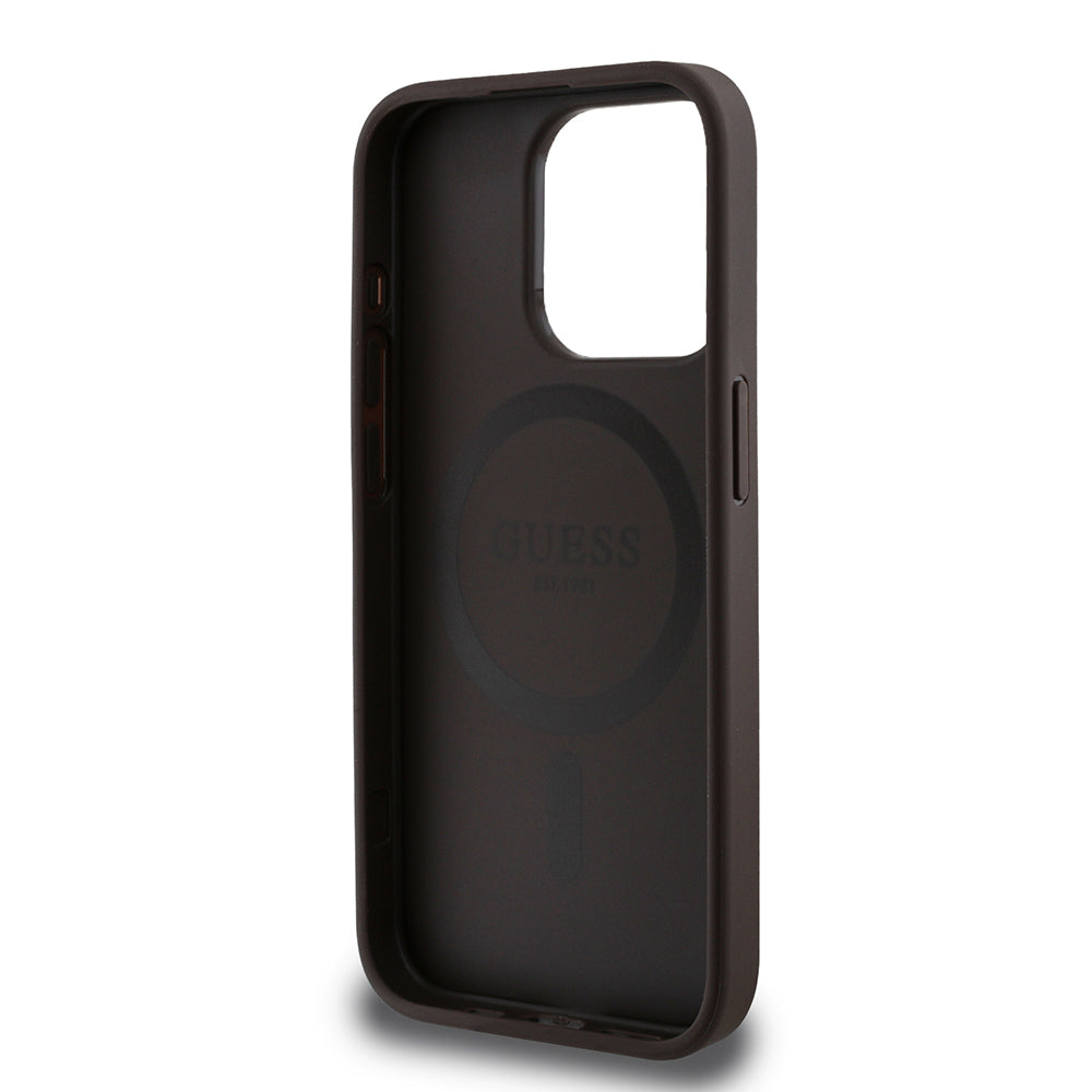 Guess iPhone 15 Pro Max Orjinal Lisanslı M-safe Şarj Özellikli Gül Baskılı 4G Desenli Yazı Logolu Kılıf