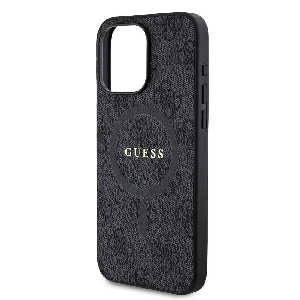 Guess iPhone 15 Pro Max Orjinal Lisanslı M-safe Şarj Özellikli PU Halkalı 4G Desenli Yazı Logolu Kılıf