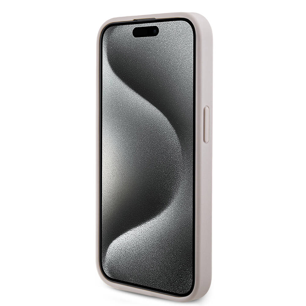 Guess iPhone 15 Pro Max Orjinal Lisanslı M-safe Şarj Özellikli PU Halkalı 4G Desenli Yazı Logolu Kılıf