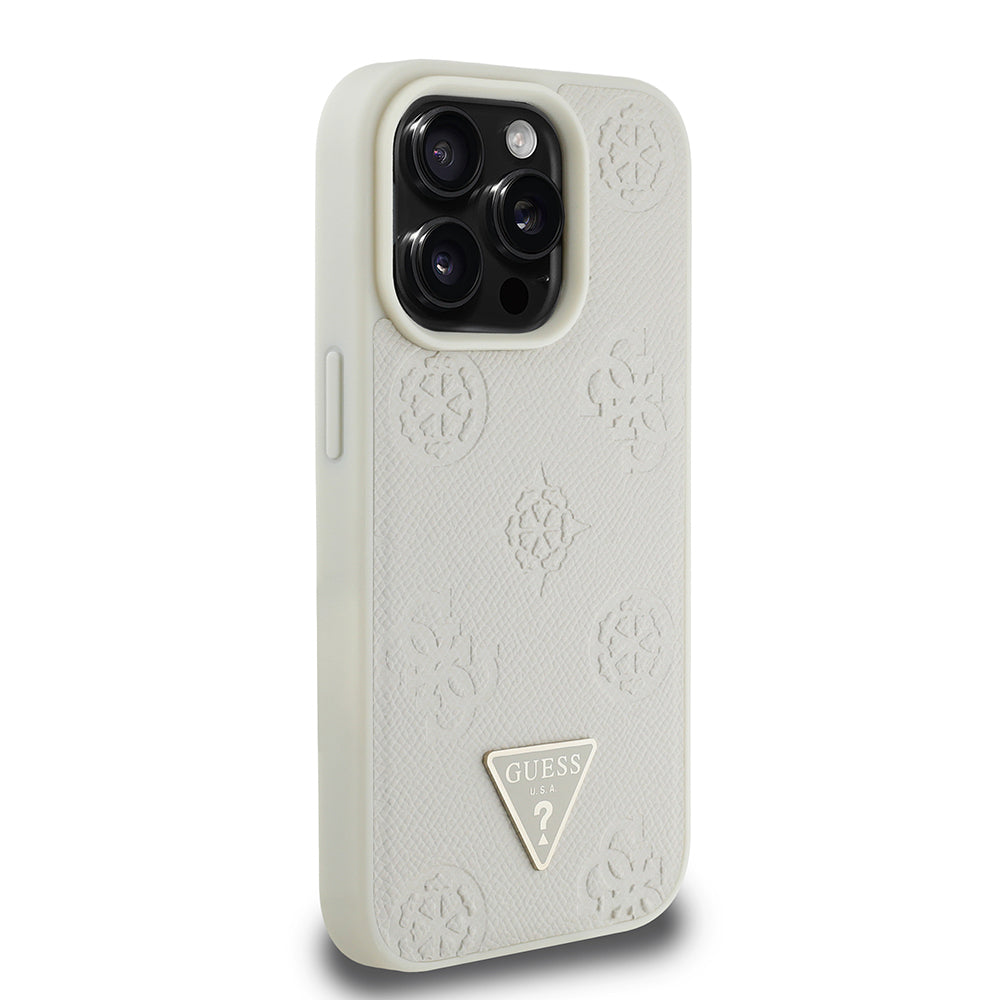 Guess iPhone 15 Pro Max Orjinal Lisanslı M-safe Şarj Özellikli Sıcak Baskılı Üçgen Logolu PU Deri Peony Kılıf