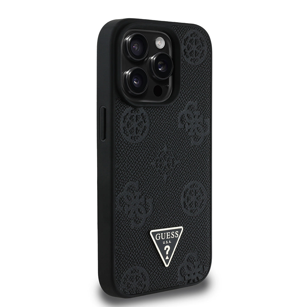 Guess iPhone 15 Pro Max Orjinal Lisanslı M-safe Şarj Özellikli Sıcak Baskılı Üçgen Logolu PU Deri Peony Kılıf