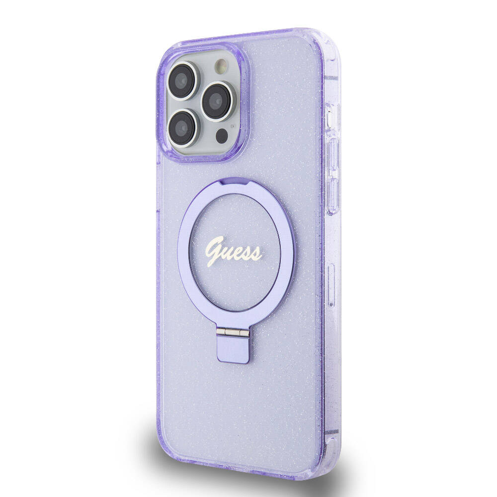 Guess iPhone 15 Pro Max Orjinal Lisanslı Magsafe Şarj Özellikli Simli Arka Yüzey Ring Standlı Telefon Kılıfı - 2