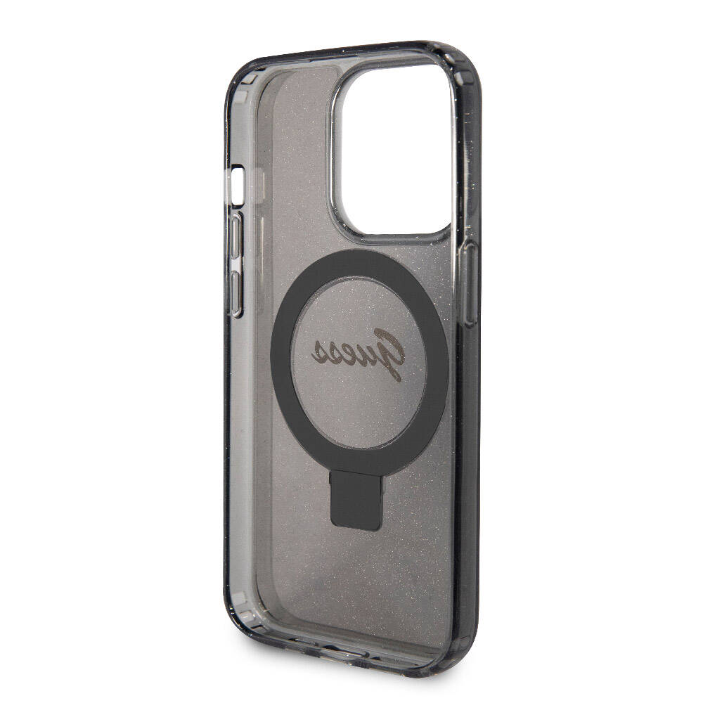 Guess iPhone 15 Pro Max Orjinal Lisanslı Magsafe Şarj Özellikli Simli Arka Yüzey Ring Standlı Telefon Kılıfı - 14