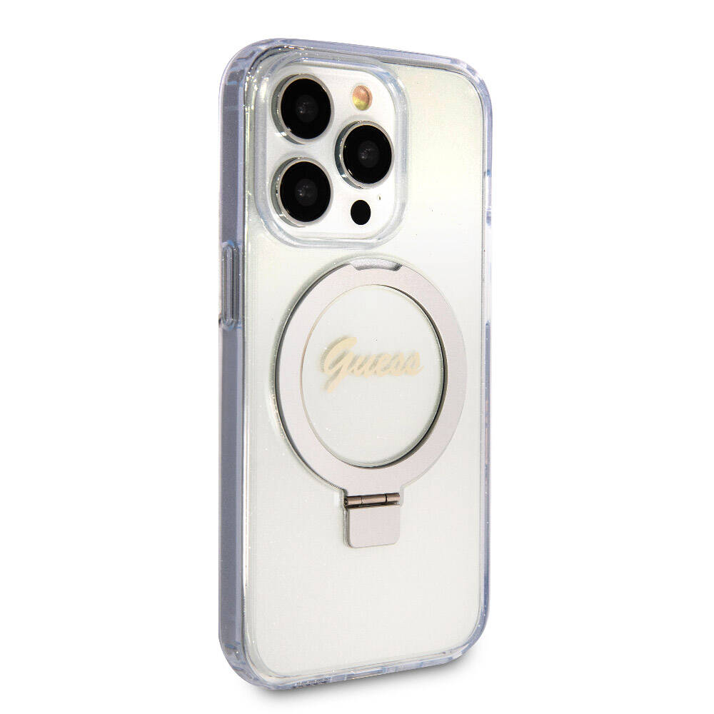 Guess iPhone 15 Pro Max Orjinal Lisanslı Magsafe Şarj Özellikli Simli Arka Yüzey Ring Standlı Telefon Kılıfı - 18
