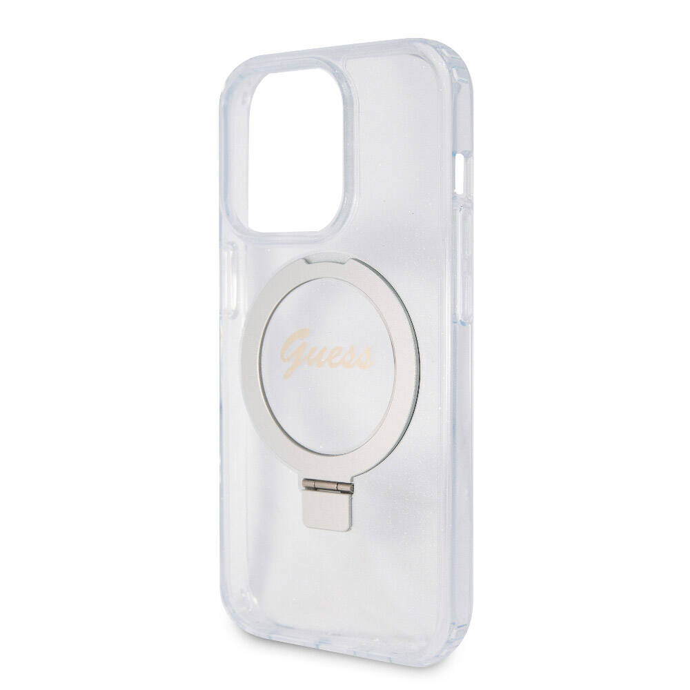 Guess iPhone 15 Pro Max Orjinal Lisanslı Magsafe Şarj Özellikli Simli Arka Yüzey Ring Standlı Telefon Kılıfı - 20