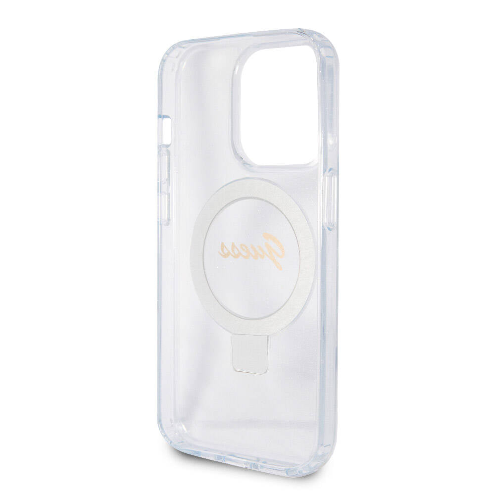 Guess iPhone 15 Pro Max Orjinal Lisanslı Magsafe Şarj Özellikli Simli Arka Yüzey Ring Standlı Telefon Kılıfı - 21