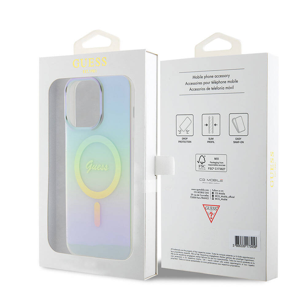 Guess iPhone 15 Pro Max Orjinal Lisanslı Magsafe Şarj Özellikli Yazı Logolu Iridescent Telefon Kılıfı - 8