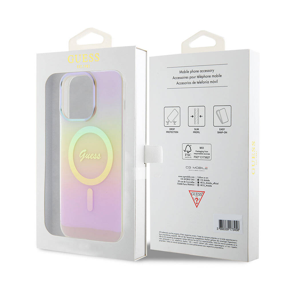 Guess iPhone 15 Pro Max Orjinal Lisanslı Magsafe Şarj Özellikli Yazı Logolu Iridescent Telefon Kılıfı - 21
