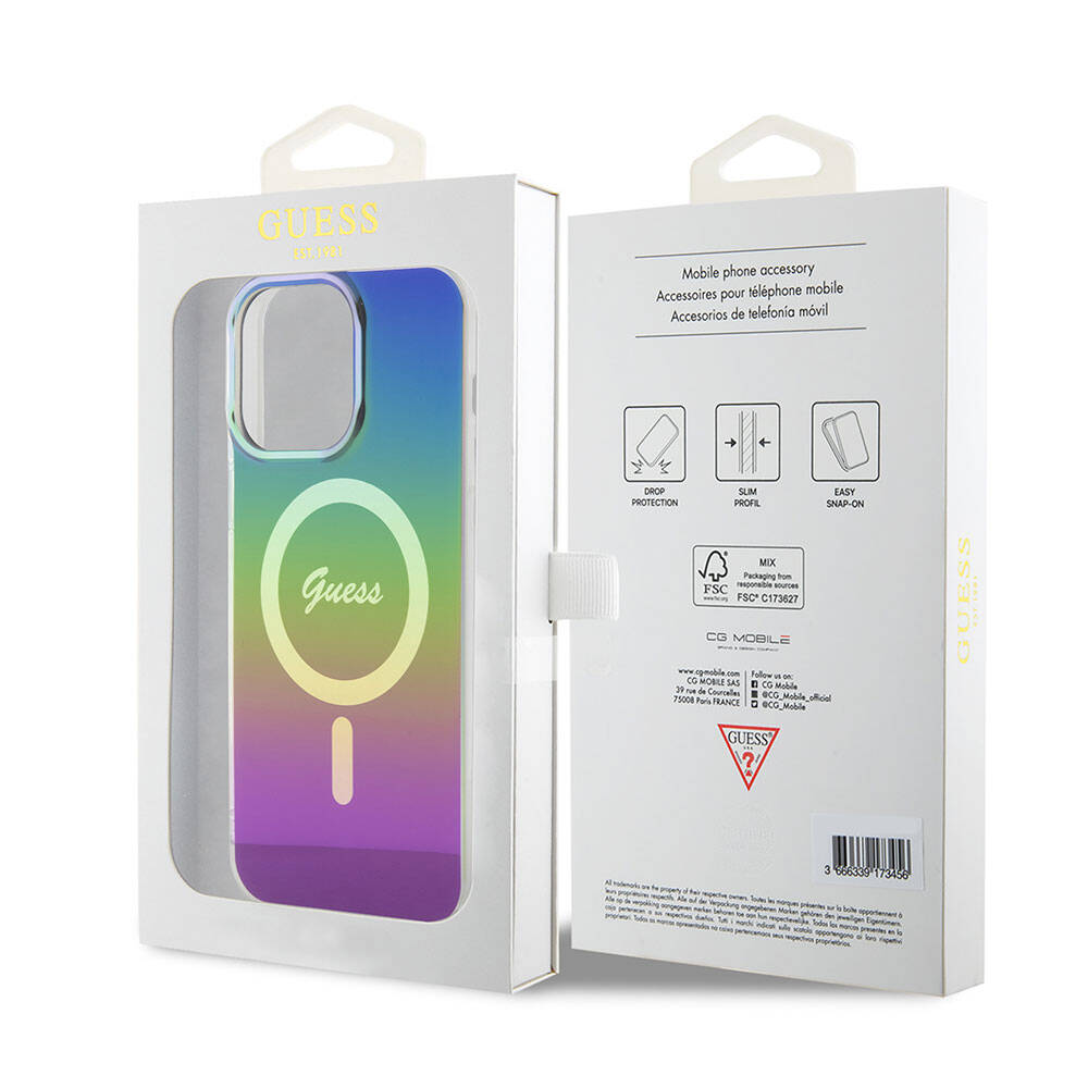 Guess iPhone 15 Pro Max Orjinal Lisanslı Magsafe Şarj Özellikli Yazı Logolu Iridescent Telefon Kılıfı - 28