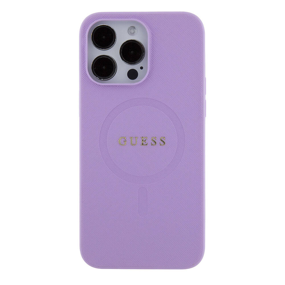 Guess iPhone 15 Pro Max Orjinal Lisanslı Magsafe Şarj Özellikli Yazı Logolu Saffiano Telefon Kılıfı - 3
