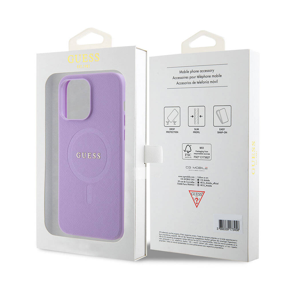 Guess iPhone 15 Pro Max Orjinal Lisanslı Magsafe Şarj Özellikli Yazı Logolu Saffiano Telefon Kılıfı - 7
