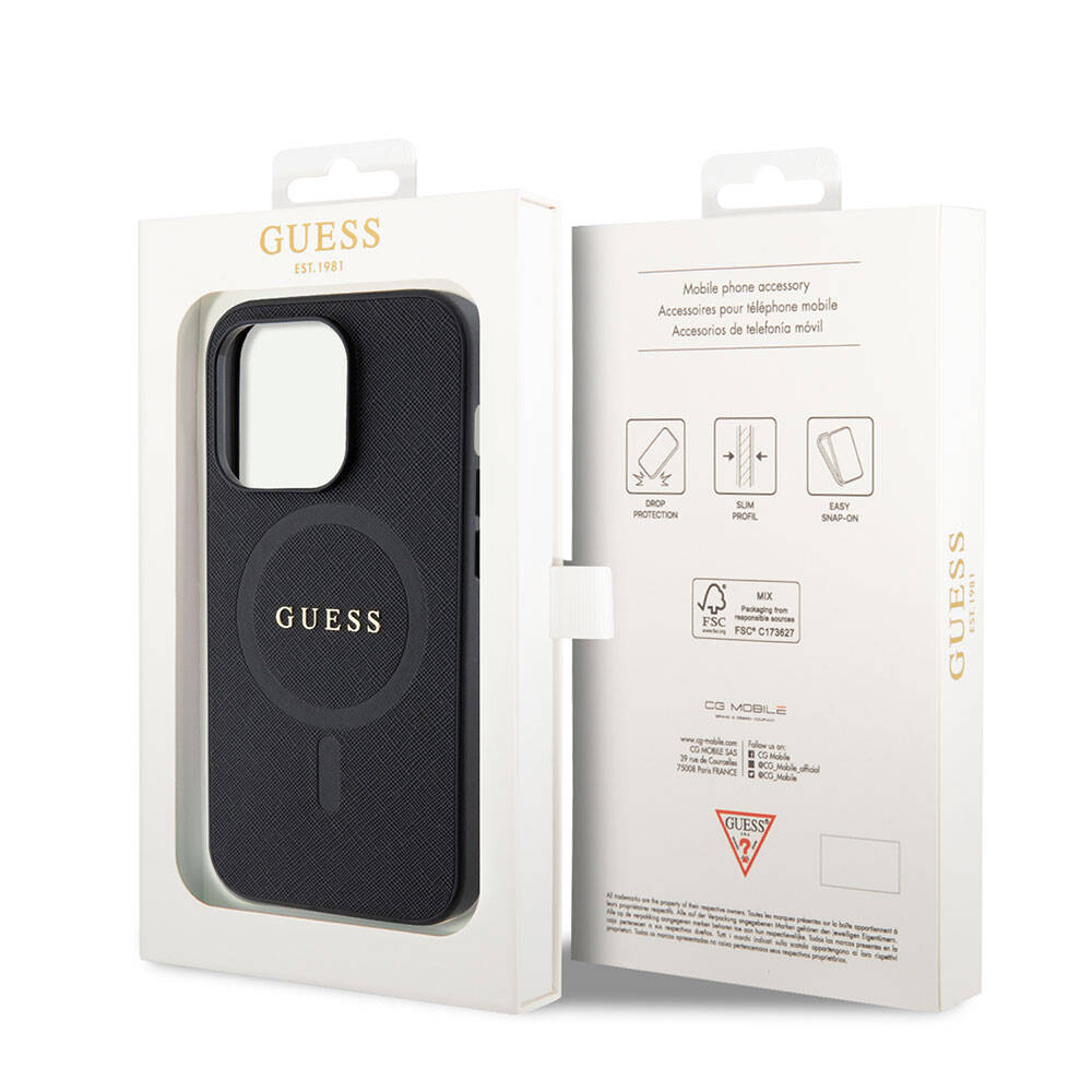 Guess iPhone 15 Pro Max Orjinal Lisanslı Magsafe Şarj Özellikli Yazı Logolu Saffiano Telefon Kılıfı - 14