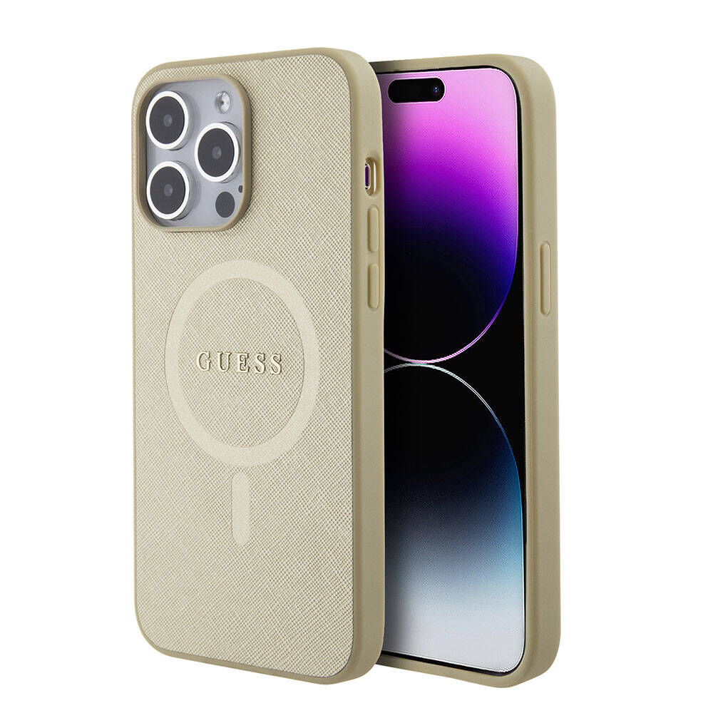 Guess iPhone 15 Pro Max Orjinal Lisanslı Magsafe Şarj Özellikli Yazı Logolu Saffiano Telefon Kılıfı - 15