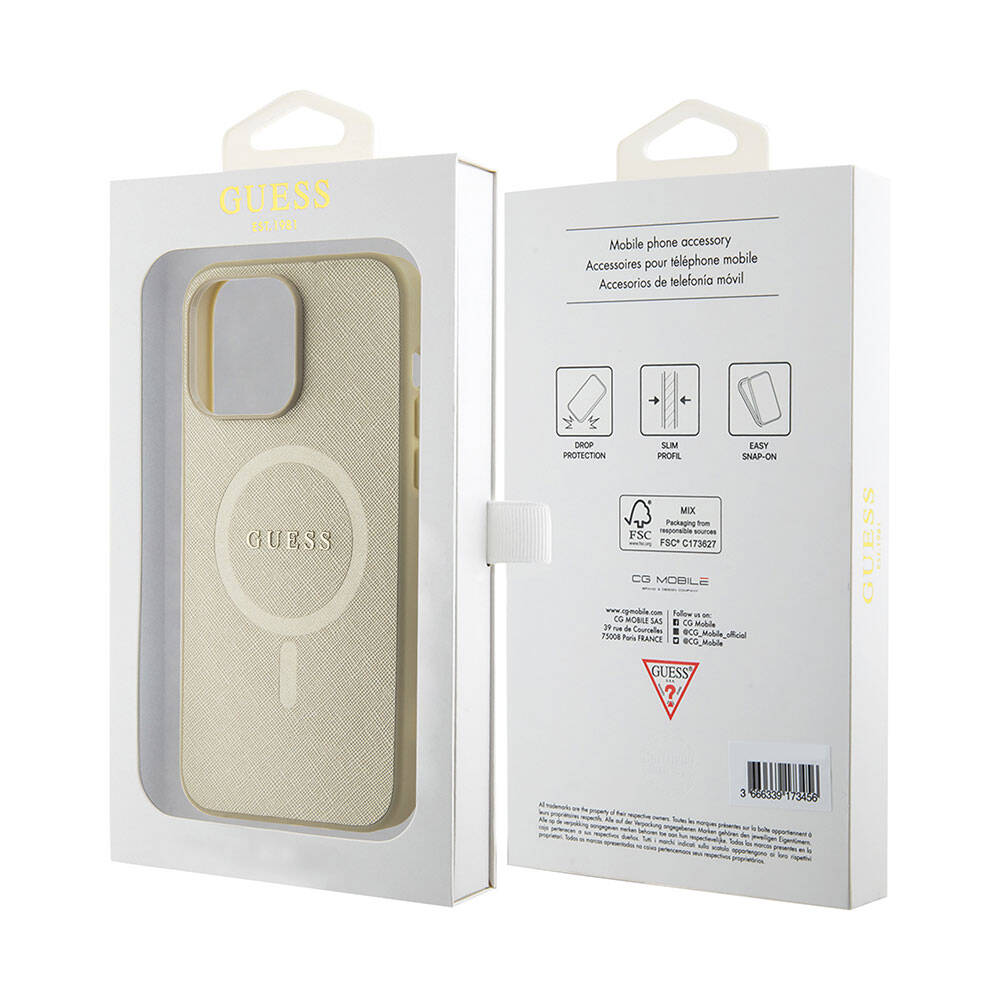 Guess iPhone 15 Pro Max Orjinal Lisanslı Magsafe Şarj Özellikli Yazı Logolu Saffiano Telefon Kılıfı - 21