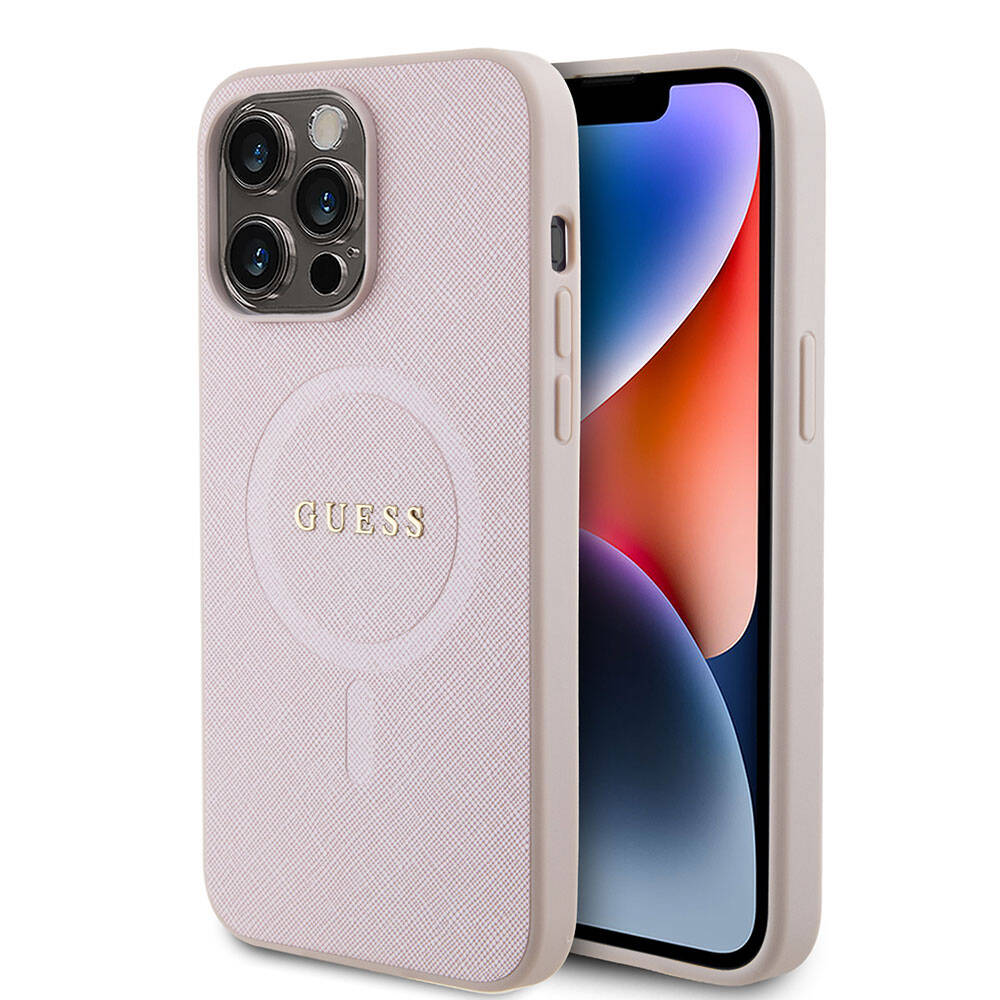 Guess iPhone 15 Pro Max Orjinal Lisanslı Magsafe Şarj Özellikli Yazı Logolu Saffiano Telefon Kılıfı - 22