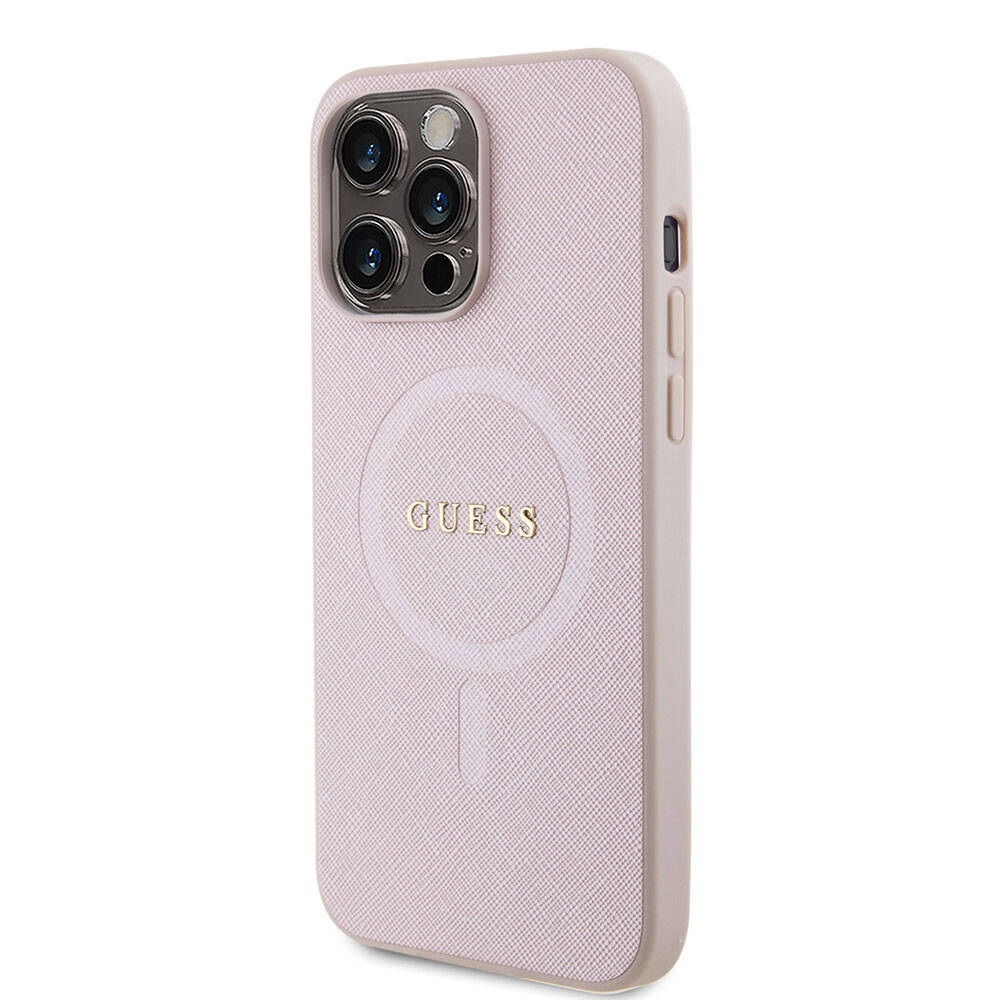 Guess iPhone 15 Pro Max Orjinal Lisanslı Magsafe Şarj Özellikli Yazı Logolu Saffiano Telefon Kılıfı - 23