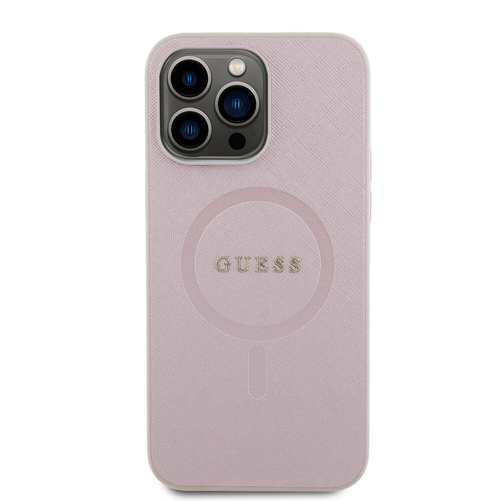 Guess iPhone 15 Pro Max Orjinal Lisanslı Magsafe Şarj Özellikli Yazı Logolu Saffiano Telefon Kılıfı - 24