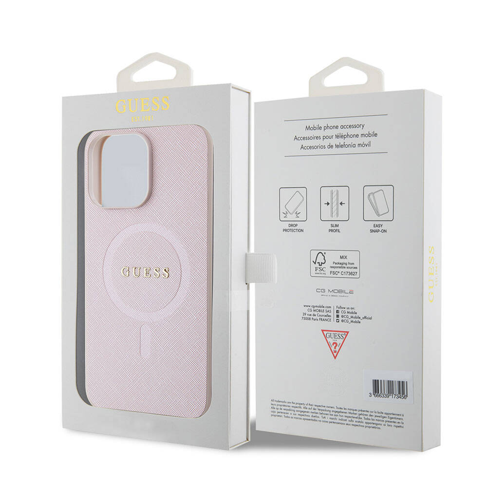 Guess iPhone 15 Pro Max Orjinal Lisanslı Magsafe Şarj Özellikli Yazı Logolu Saffiano Telefon Kılıfı - 28