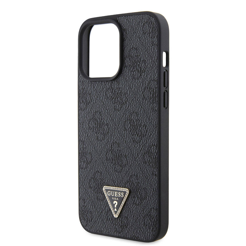 Guess iPhone 15 Pro Max Orjinal Lisanslı PU Deri Askılı Taşlı Üçgen Logo 4G Desenli Strass Crossbody Telefon Kılıfı - 5