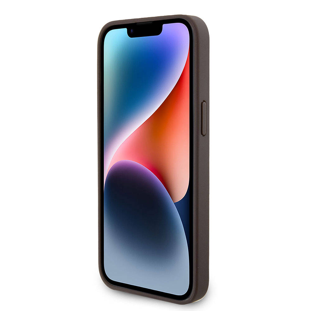 Guess iPhone 15 Pro Max Orjinal Lisanslı PU Deri Askılı Taşlı Üçgen Logo 4G Desenli Strass Crossbody Telefon Kılıfı - 12