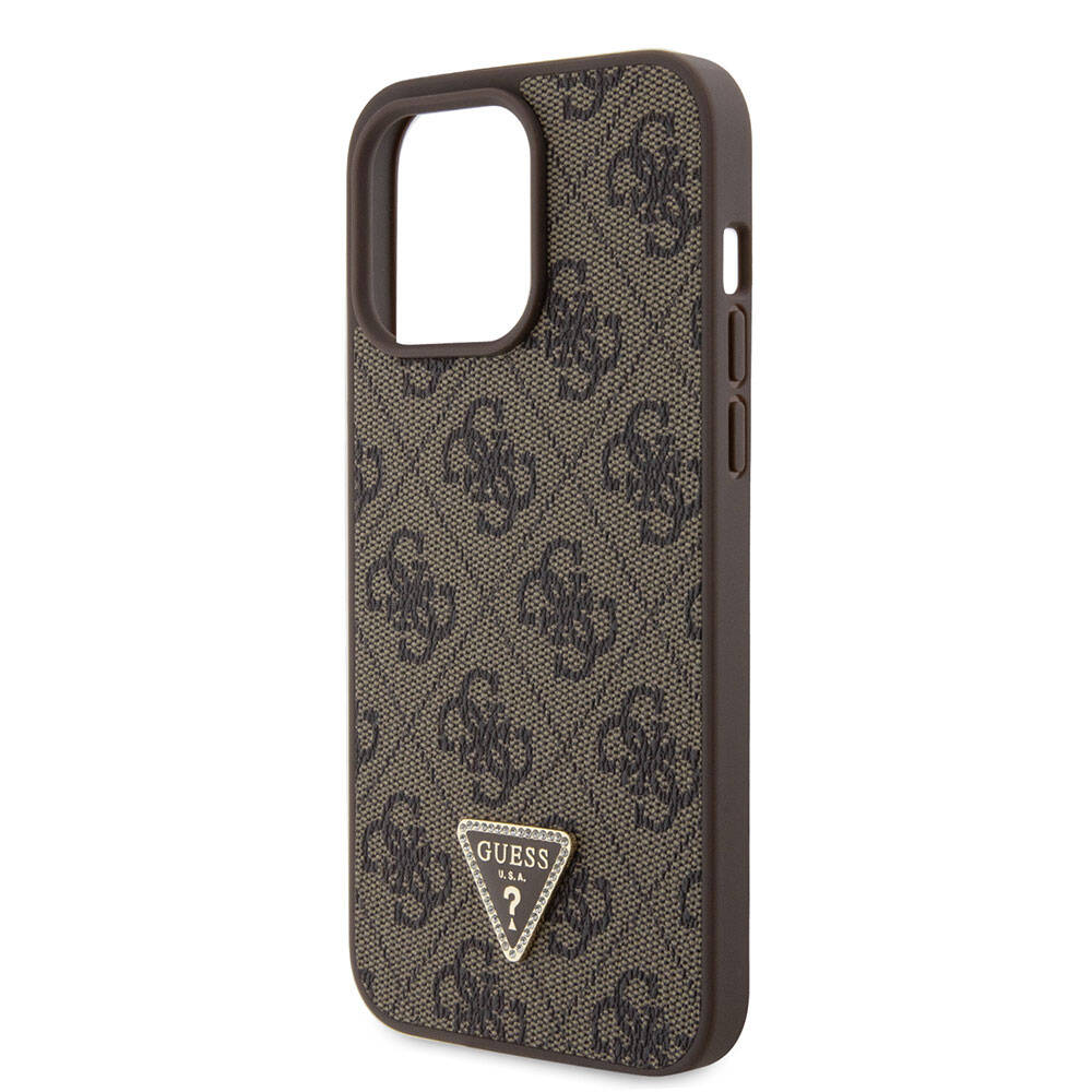 Guess iPhone 15 Pro Max Orjinal Lisanslı PU Deri Askılı Taşlı Üçgen Logo 4G Desenli Strass Crossbody Telefon Kılıfı - 13