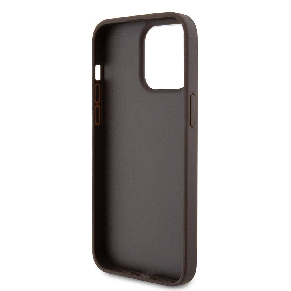 Guess iPhone 15 Pro Max Orjinal Lisanslı PU Deri Askılı Taşlı Üçgen Logo 4G Desenli Strass Crossbody Telefon Kılıfı - 14