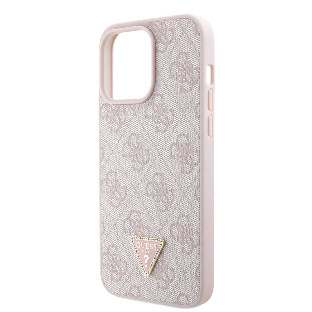 Guess iPhone 15 Pro Max Orjinal Lisanslı PU Deri Askılı Taşlı Üçgen Logo 4G Desenli Strass Crossbody Telefon Kılıfı - 21