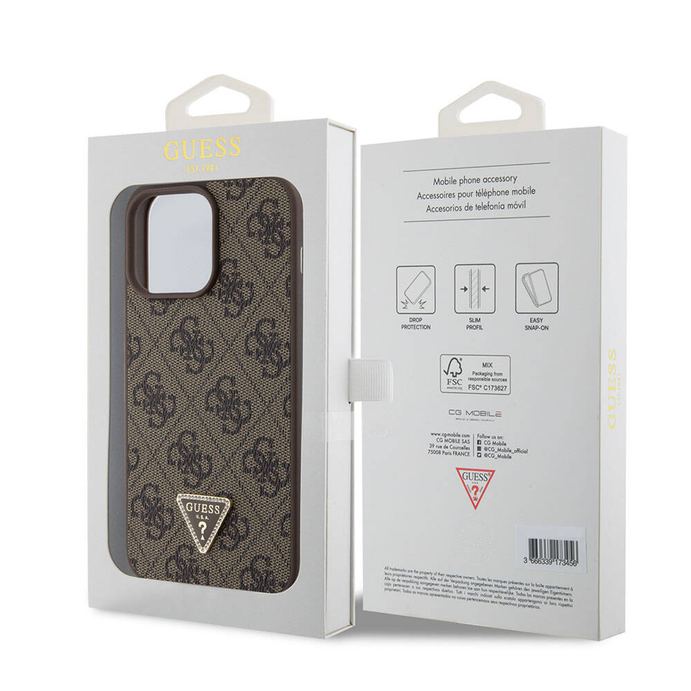Guess iPhone 15 Pro Max Orjinal Lisanslı PU Deri Taşlı Üçgen Logo 4G Desenli Strass Telefon Kılıfı - 14
