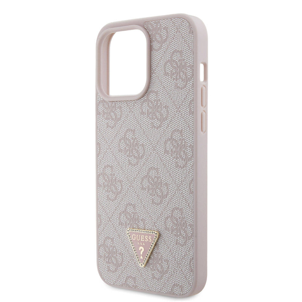 Guess iPhone 15 Pro Max Orjinal Lisanslı PU Deri Taşlı Üçgen Logo 4G Desenli Strass Telefon Kılıfı - 19