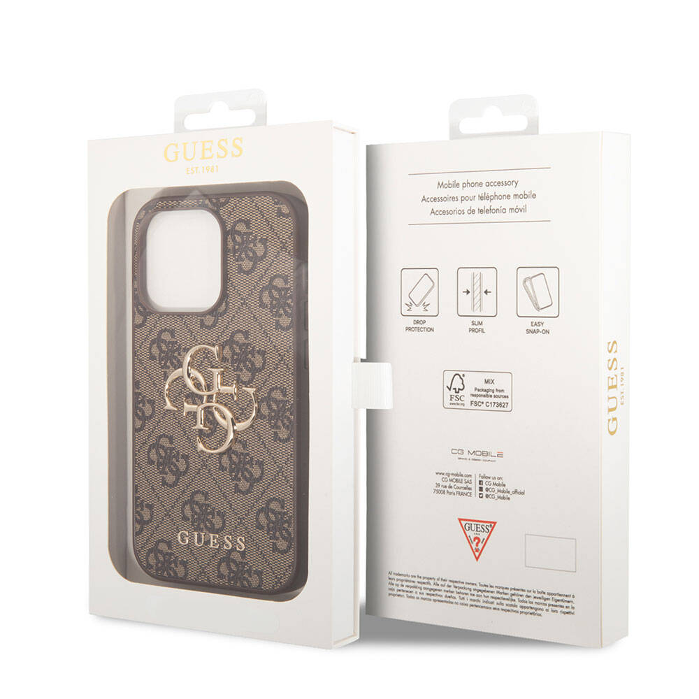 Guess iPhone 15 Pro Max Orjinal Lisanslı PU Deri Yazı ve 4G Metal Logolu Desenli Telefon Kılıfı - 14