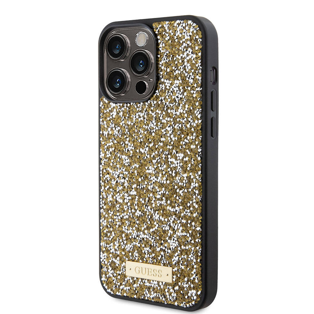 Guess iPhone 15 Pro Max Orjinal Lisanslı Taşlı Arka Yüzey Metal Yazı Logolu Telefon Kılıfı - 2