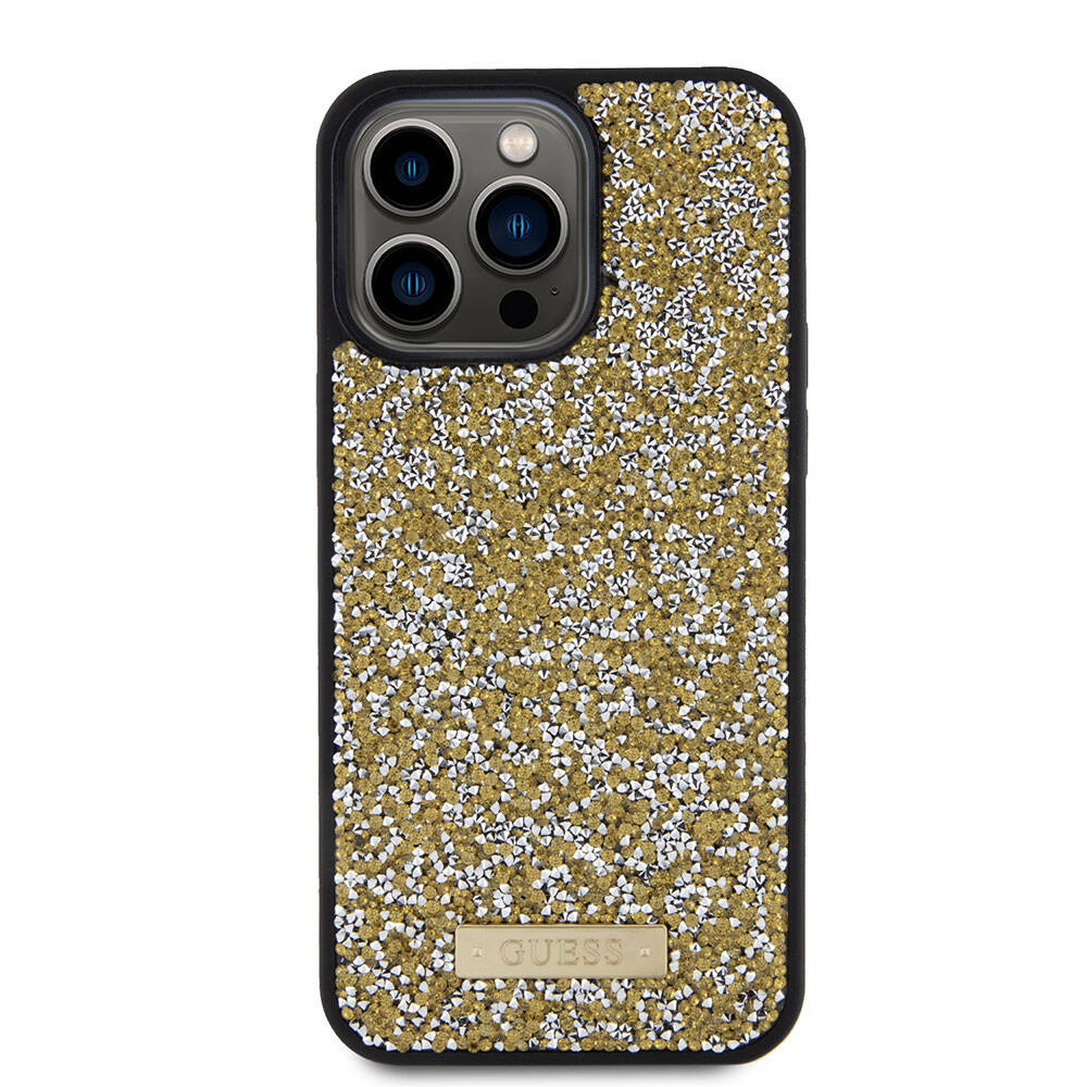 Guess iPhone 15 Pro Max Orjinal Lisanslı Taşlı Arka Yüzey Metal Yazı Logolu Telefon Kılıfı - 3