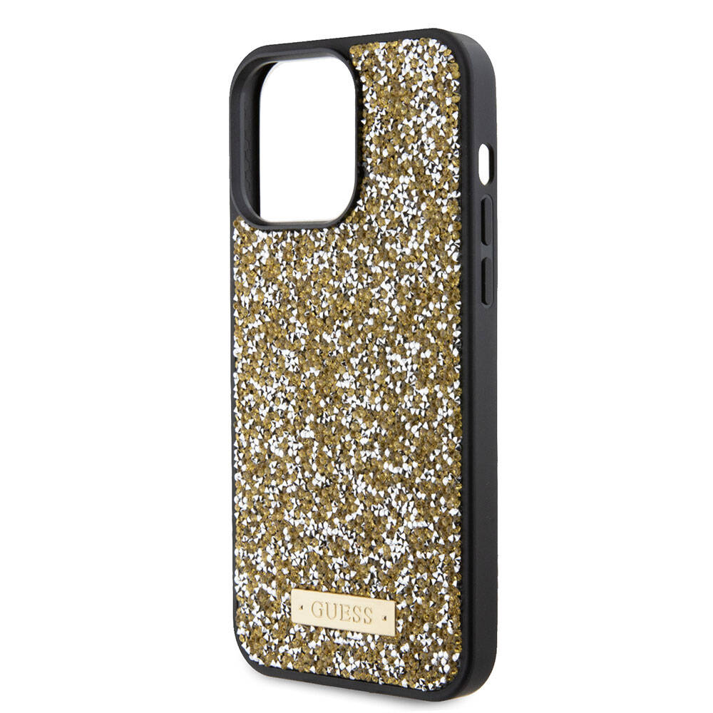 Guess iPhone 15 Pro Max Orjinal Lisanslı Taşlı Arka Yüzey Metal Yazı Logolu Telefon Kılıfı - 5