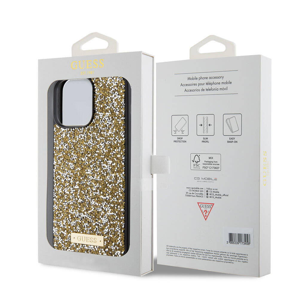 Guess iPhone 15 Pro Max Orjinal Lisanslı Taşlı Arka Yüzey Metal Yazı Logolu Telefon Kılıfı - 7