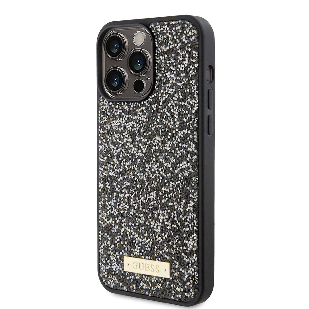 Guess iPhone 15 Pro Max Orjinal Lisanslı Taşlı Arka Yüzey Metal Yazı Logolu Telefon Kılıfı - 9