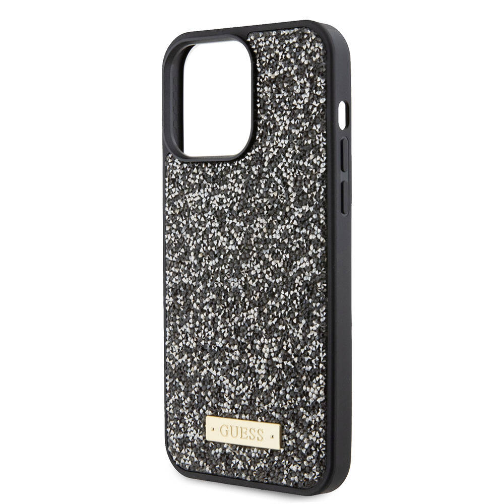 Guess iPhone 15 Pro Max Orjinal Lisanslı Taşlı Arka Yüzey Metal Yazı Logolu Telefon Kılıfı - 12