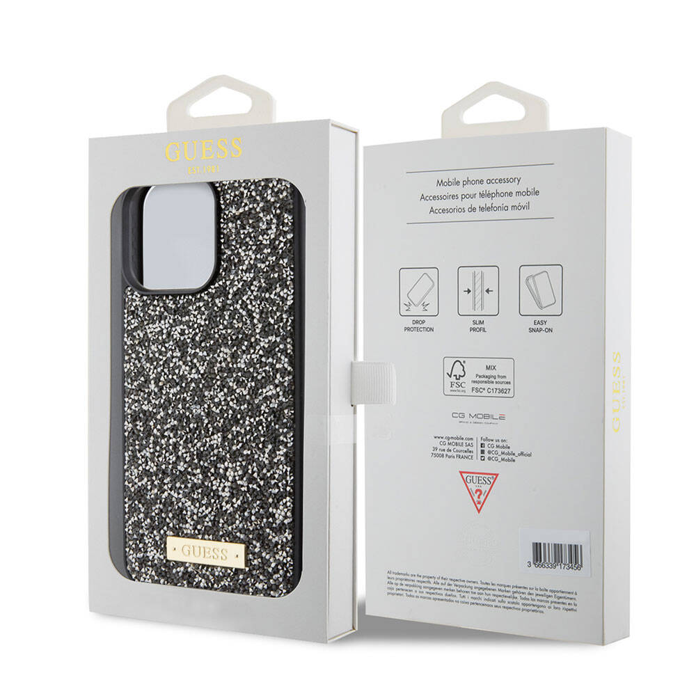 Guess iPhone 15 Pro Max Orjinal Lisanslı Taşlı Arka Yüzey Metal Yazı Logolu Telefon Kılıfı - 14