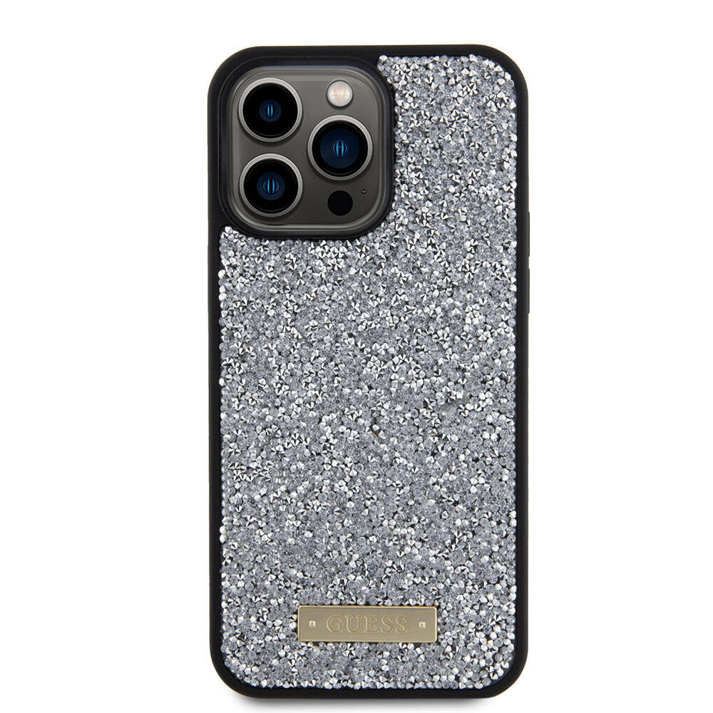 Guess iPhone 15 Pro Max Orjinal Lisanslı Taşlı Arka Yüzey Metal Yazı Logolu Telefon Kılıfı - 17